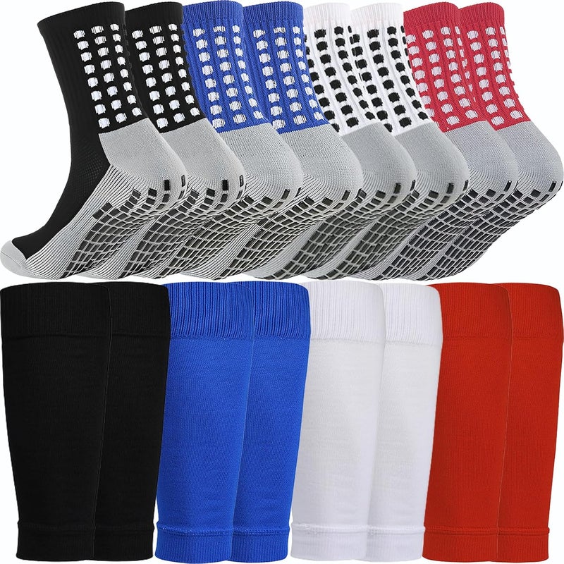KMOLY 1 Set Kids Grip Soccer Socks and Shin Guard Sleeves for Age 7-14 Youth Boys Children Football Basketball Training - Image 1